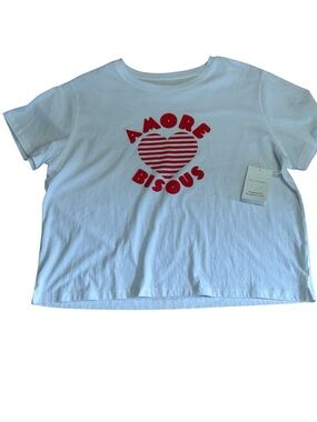 Amore Bisous White Crop Tee with Red Heart Graphic Size XL (16-18) NWT